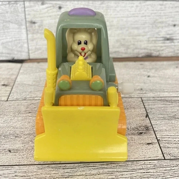 VTG Vintage Easter Bunny Blue And Yellow Plastic Bulldozer WindUp Toy Preowned - Picture 1 of 5